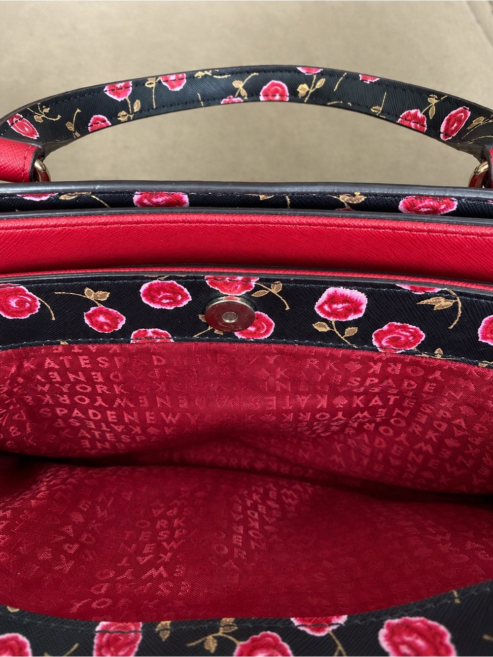 Kate Spade New York Red Floral Saffiano Leather Satchel Crossbody Purse - Picture 6 of 10